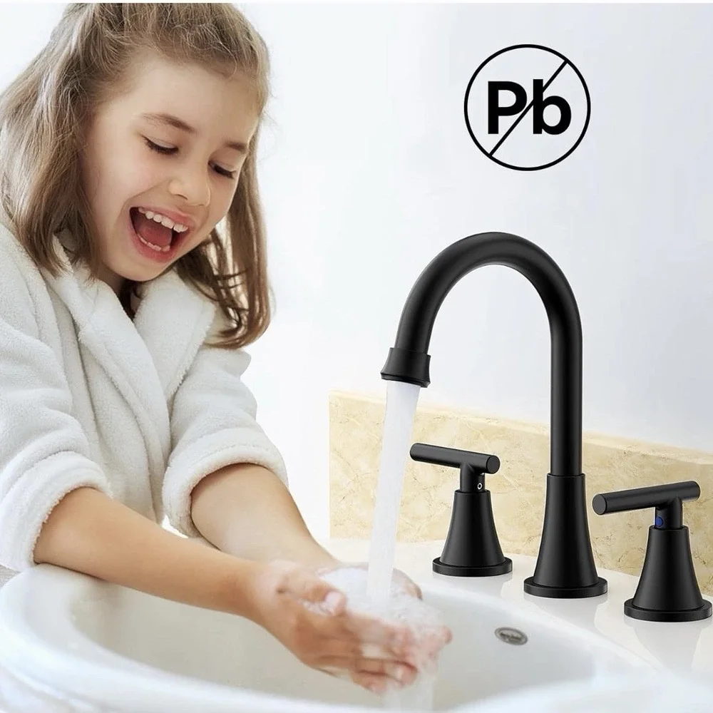 (2 Pack) Bathroom Faucets for 2 or 3 Hole Sink with Pop-Up Drain - Matte Black